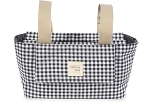 Walking Mum. Bolso organizador I Love Vichy. Bolsa de maternidad para silla de paseo. Asas cortas para fijar al carro. Color Negro. Medidas 31X17X12 cm.