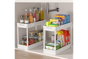 ‎FOWOOYEEN Fowooyeen Unterschrank Organizer, Spülschrank Organizer Küche, 2 STK. Unter Waschbecken Regal für Putzmittel, Standregal, Under Sink Küchenschrank Organizer für Spüle, Schrank, Spülbecken - Weiß