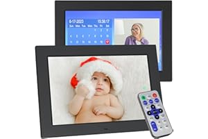 Golony 10.1-inch Digital Photo Frame, 1920x1200 High Definition IPS Screen, Remote Control, Play Photos/Music/Video Using USB/SD Card, Display Calendar, Clock, Alarm Clock, New for 2023 Black