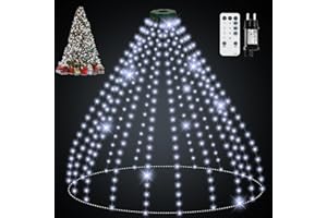 skelo Luces Arbol Navidad 400LED 2.5M*16 8 Modos IP65 Cadena de Luces para Árbol de Navidad con Anillo LED Interior Exterior blanco frío