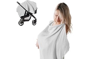 AXBEEAX Nursing Cover for Breastfeeding Breathable Cotton Baby Breast Feeding Covers Infant Car Seat Blanket and Stroller Coverall (Light Gray)