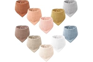 Konssy Cotton Baby Bandana Bibs, 10 Pack - For Boys & Girls, Teething and Drooling