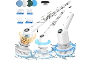 DLD Limpiador Giratorio eléctrico, Nuevo Limpiador de Ducha inalámbrico con 9 Cabezales de Cepillo reemplazables y Mango de extensión Ajustable, Cepillo de Limpieza eléctrico para baño, Cocina, Coche,