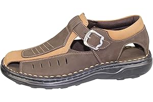 KATCH Mens Sandals Nubuck Leather Sandals Men Closed Toe Walking Sandals for Men Outdoor Comfortable Sandals Mens Leather Sandals Casual Beach Summer Walking Shoes
