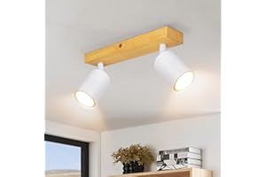 Ketom Faretti da Soffitto Orientabili GU10, Legna Faretti LED Soffitto Bianco, Faretti LED Interno Da Parete, Moderno Plafoniera 2 Luci per Cucin Soggiorno Corridoio, Lampadina non Inclusa