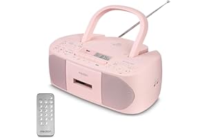 MEDION E65010 Radio Stereo (Lettore CD, Cassette, connessione USB, Ingresso Audio AUX, Riproduzione MP3. Radio FM PLL, Memoria 40 stazioni, Funzionamento a Batteria, Telecomando) Rosa
