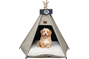 Vinnypet Tipi Zelt fur Katzen und Hunde Haustierzelte Häuser mit Plüschkissen Luxery Hundezelt Katzenzelt Abnehmbar und Waschbar Katzenhaus Haustierhäuser 60x60x70cm