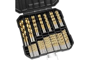 LSDZHK Metall-Spiralbohrer-Set, titanbeschichtet 4241 HSS 135 ° Spitze metrische Bohrer Größe 1,5-10 mm für Holzbearbeitung, Kunststofflöcher (99Pcs-Case)