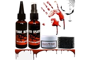 Halloween Sangue Finto Lavabile, CIYIN Set di Sangue Finto,Sangue Finto Halloween, 50ml Sangue Finto Spray e 50ml Sangue Gocciolante e 30g Gel Coagulato,per il Trucchi Halloween,Vampiro, Cosplay