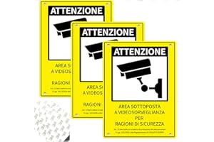 SPINNE LUCAS 3 PZ Cartello Area Videosorvegliata 30cm x 20cm, Area Videosorveglianza Cartello, PVC Ultra Resistente, Cartelli Videosorveglianza, Con Adesivo e Fori Preforati, Impermeabile, per Casa e Negozio