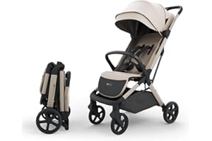 Kinderkraft NUBI 3 Silla de paseo compacta y ligera, hasta 22 kg, Buggy, con plegado automático, capota impermeable, UPF50+, Ligero 8,7 kg, posición reclinada, arnés de seguridad de 5 puntos, Beige