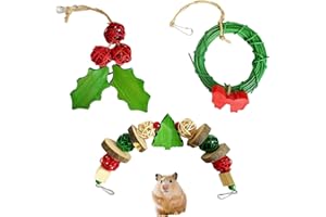 Bohue 3pcs Christmas Guinea Pig Toys Rabbit Hamster Chinchilla Hanging Toys Chews Hanging Wood Toy Christmas Toys for Small Pets
