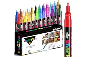 Alitastro 24 Acrylic Paint Pens - Waterproof Fabric Paint Markers Acrylic Markers for Rock Painting, Glass, Wood, Stone, Canvas, Metal, Arts and Crafts for Adult, 0.7mm Extra Fine Japanese Tip