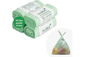 bioMat Sac Poubelle Compostable 10l avec Poignée, 104 sacs, Certifié DINplus, Fabriqué en Allemagne