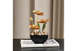 Tuzsocr Indoor Tabletop Fountain,3-Tiers Lotus Leaf Small Waterfall Fountains,Resin Meditation Fountain,Zen Relaxation Fountain,With LED Light And Pebbles,for Home Bedroom Office Yuga Decor (Style 1)