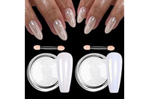 GZMAYUEN Polvo de uñas de Perla 2 Cajas Blanco Perla Cromo Uñas Polvo Brillo en Polvo Efecto Espejo Pigmento Decoración de Uñas Manicura Nail Art