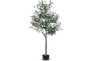 TonJin Artificial Olive Tree 5FT/150cm Tall Faux Silk Plant Large Fake Olive Potted Tree with Natural Wood Trunk and Lifelike Fruit for Home Office Decor Indoor with Plastic Planter