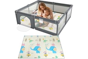 OSIMIG Laufstall Baby, Laufgitter Baby mit Spielmatte, 200x180x65cm Laufstall, Laufgitter baby Absperrgitter mit atmungsaktivem Netz Schutzgitter Krabbelgitter für Kinder(2 * 1.8m)
