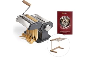 ‎SPRINGLANE KITCHEN SPRINGLANE Manuelle Nudelmaschine Nonna, Edelstahl, Pastamaker inkl. Rezeptheft, Nudeltrockner & 3 Schneideaufsätze für Spaghetti, Lasagne, Tagliatelle - Grau