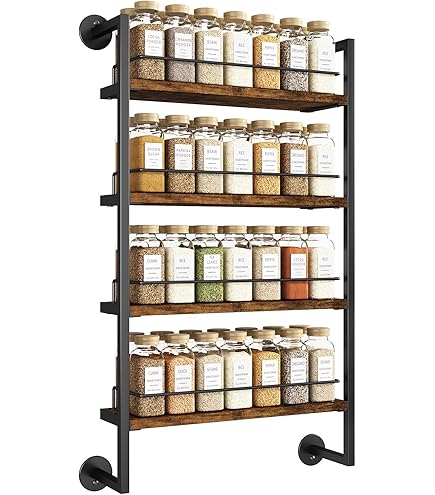 Étagère Murale à Épices Avec 5 Bocaux Transparents - Aluminium Et PP Alimentaire - Gris - Rangement Cuisine