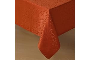 Romanstile Nappe Automne Rectangulaire 240x140 cm Anti Tache Orange Jacquard Nappe Extérieurs Résistant à l'eau,Lavable Tissu Protection Grande de Table pour Jardin,Anniversaires,Fete,Mariage,Hôtel