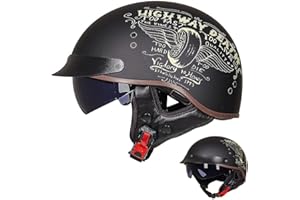 ACLFFSHOP Halbschalenhelm mit ECE, Jethelm Retro, Chopper Helm, Retro Motorrad Helm, Scooter-Helm, Offenem Helm, mit Sonnenblende und Herausnehmbares Atmungsaktives Futter M~XXL 57~64CM