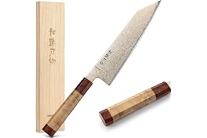 HEZHEN Kiritsuke Couteau de cuisine en acier damassé 33 couches de cuivre, motif damas, couteau de chef japonais Bunka