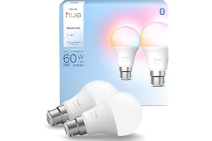 Philips Hue Essential LED A60 Smart Bulbs, White and Colour Ambiance, B22 Base, 8W, 2200K-6500K, 806 LM, Dimmable Hue LED Bul