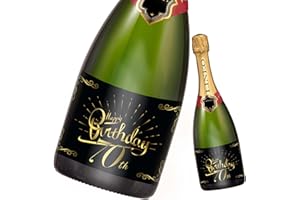 ‎LINEO 2 Stück Geburtstags-Flaschenetikett; Happy Birthday Etikett für Sekt- & Weinflaschen selbstklebend; Geburtstags-Geschenk für Männer & Frauen (14,8 x 10,5 cm) (70. Geburtstag)
