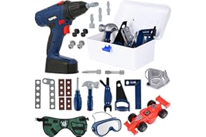 Sterneer Outils Enfant Bricolage, 46 Pièces Boite a Outil avec Perceuse Électrique Malette Outils Visseuse Malette Outils Cadeau Noël pour Enfant 3 Ans+