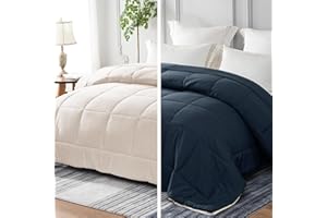 Whale Flotilla Edredón 220 x 240 cm, 300 g/m², Microfibra Suave, Transpirable, para Cama de 2 Personas, edredón Acolchado para 4 Estaciones, Azul Marino/Beige