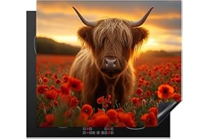 KitchenYeah© Induction Hob Protector Mat 20.5"x23.6" / 60x52 cm Cooker Top Protectors Cover Ceramic Covers Electric Hobs Vinyl Highlander - Roses - Field of Flowers - Sunset