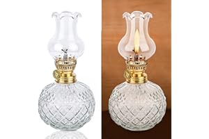 SUNOYA Lámpara de Aceite, Lámpara de Aceite Vintage de Vidrio Transparente con Mecha Brillo Ajustable, Lámpara de Aceite Decorativa a Prueba de Viento para Sala de Estar Comedor Uso de Emergencia