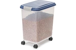 Iris Ohyama, Boite Croquette Chat Hermetique à Roulettes, 30L/10kg, Bleu, Couvercle à Rabat avec Joint Etanche, Plastique, pour Chien, Chat, Friandises, Conteneur Croquettes, sans BPA, MP-8