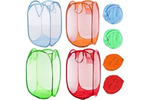 Qtopun, Confezione da 4 cesti portabiancheria a scomparsa pieghevoli, in tessuto a rete, portatili, per camera da letto, camera dei bambini, dormitorio del college e viaggi