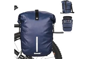 WILDKEN 3 en 1 Bolsa Lateral de Bicicleta, Bolsa de Estante Multifuncional para Bicicleta, Bolsa de Equipaje de Bicicleta/Mochila/Bolso de Hombro, Impermeable/Reflectante(Azul)