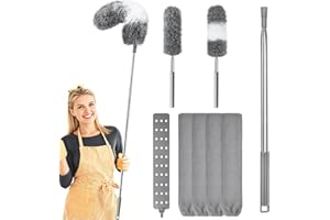 WUSBOO 8 Pezzi Spolverino Telescopico Lavabile, 2 Spolverini per Polvere in Microfibra con Manico Estensibile fino a 253 cm, Pulitore Retrattile per Fessure con 4 Panni Sostituibili per Soffitti e Fessure