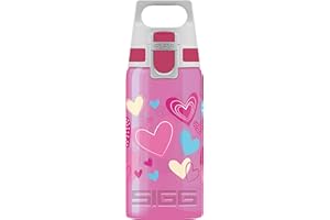 SIGG VIVA ONE Hearts Cantimplora infantil (0.5 L), botella transparente sin sustancias nocivas y con tapa hermética, cantimplora para niños para usar con una mano