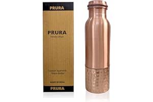 PRURA Borraccia in rame con taglio a diamante, a prova di perdite, contenitore in rame ayurvedico per sport, palestra, attività all'aperto, yoga