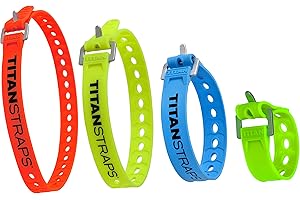 TITANSTRAPS Titan Utility Straps – Safety Strap Set to Secure Splits, Cargo Bikes, Garden Hoses, Wood Working Projects, 60lb. Working Load, 09"/14"/18"/25" Length, 09" Green/14 Blue/18 Yellow/25 Orange, 4-Pack
