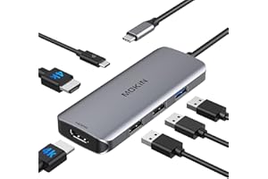 MOKiN Adaptateur USB C vers HDMI, hub USB C vers Dual HDMI, 6 en 1 Thunderbolt 3 vers HDMI avec 2 Ports HDMI 4K,3 Ports USB, Port d'alimentation Type C Compatible pour MacBook, et Plus Encore.