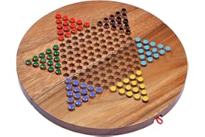 LOGOPLAY Halma rozm. XL - gwiazda Halma - chińskie warcaby - gra strategiczna - gra towarzyska z drewna z okrągłą, składaną planszą do gry