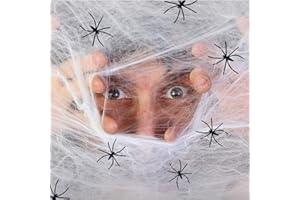 DURINM Telaraña Halloween 100g Telarañas Realistas Extra Grandes Telarañas elásticas para decoración de Halloween con 60 arañas Falsas, Ideales para Interior y Exterior (100g & 60 arañas)