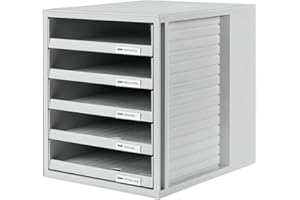 Cassettiera portadocumenti HAN SET-ARMADIO – design accattivante per documenti fino al formato C4, 5 cassetti aperti, grigio chiaro, 1401-11
