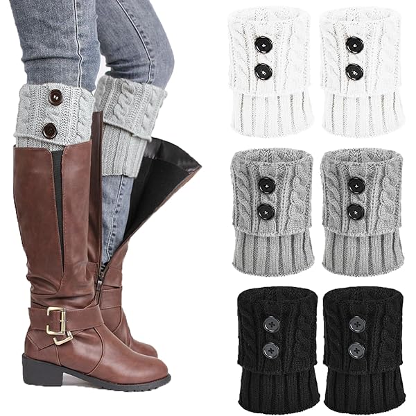 OUDQFCJ Stulpen Damen 2 Paar - Oktoberfest Tracht, Zopfmuster, Schwarz & Taupe, Weich & Elastisch