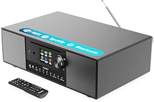 Internetradio WLAN mit CD Player | Stereoanlage Bluetooth mit Radio DAB+ & UKW | 120W 2.1 Stereo Lautsprecher mit Eingebauter Subwoofer | Küchenradio mit Spotify Connect & Podcasts | MAJORITY Quadriga