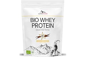 AlpenPower Bio WHEY Protein Vanilla 1 kg – 100% naturalne składniki i bez dodatków – wysokiej jakości białko CFM w proszku z najlepszego ekologicznego mleka alpejskiego