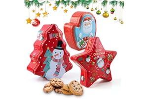 Shyllin 3 Pezzi Scatola in Latta per Biscotti Natalizi, Stella, Albero di Natale, Barattolo Natalizio con Coperchio, Forma Speciale, per Caramelle, Tè, Caffè, Biscotti, Regali (Stile natalizio A)