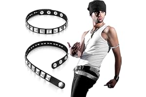 Jadive Pulsera de piel punk con tachuelas, gargantilla gótica, collar gótico de los años 80, collar steampunk, collar steampunk, disfraz de Halloween, accesorios punk emo para mujeres y hombres, Cuero