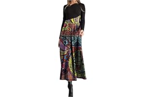 VEMOW Vestido Largo de Manga Larga para Mujer, Suelto Casual Tallas Grandes Floral Diario Transpirable Cómodo Fiesta Vestido Cuello Redondo Estilo Bohemio para Otoño e Invierno